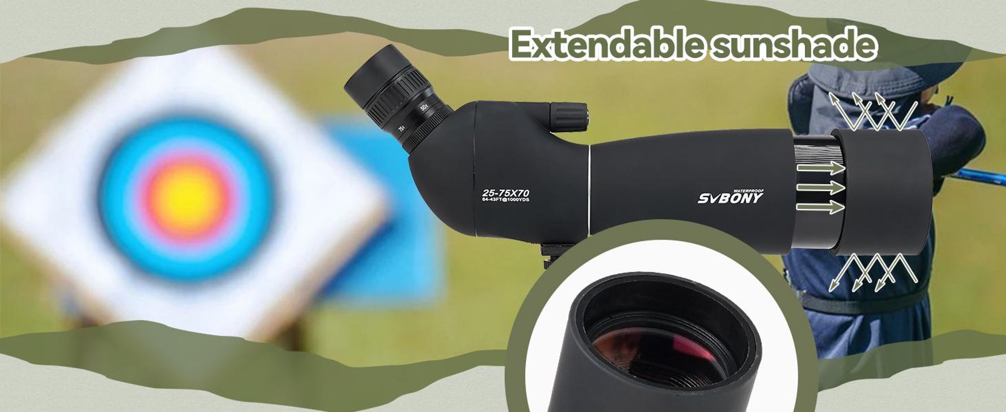 Dalekohled Svbony SV28, 25–75×70 mm, se stativem, hranol BAK4, objektiv FMC, pro pozorování ptáků, sportovní střelbu, lov, monokuláry, dalekohledy, černá barva
