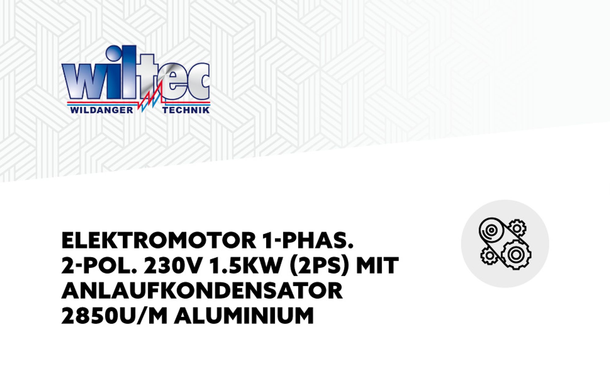 Wiltec Elektromotor 230 V 1,5 kW (2 PS) 1-phasig 2-polig E-Motor mit Anlaufkondensator 2850 U/min und Aluminiumwicklung