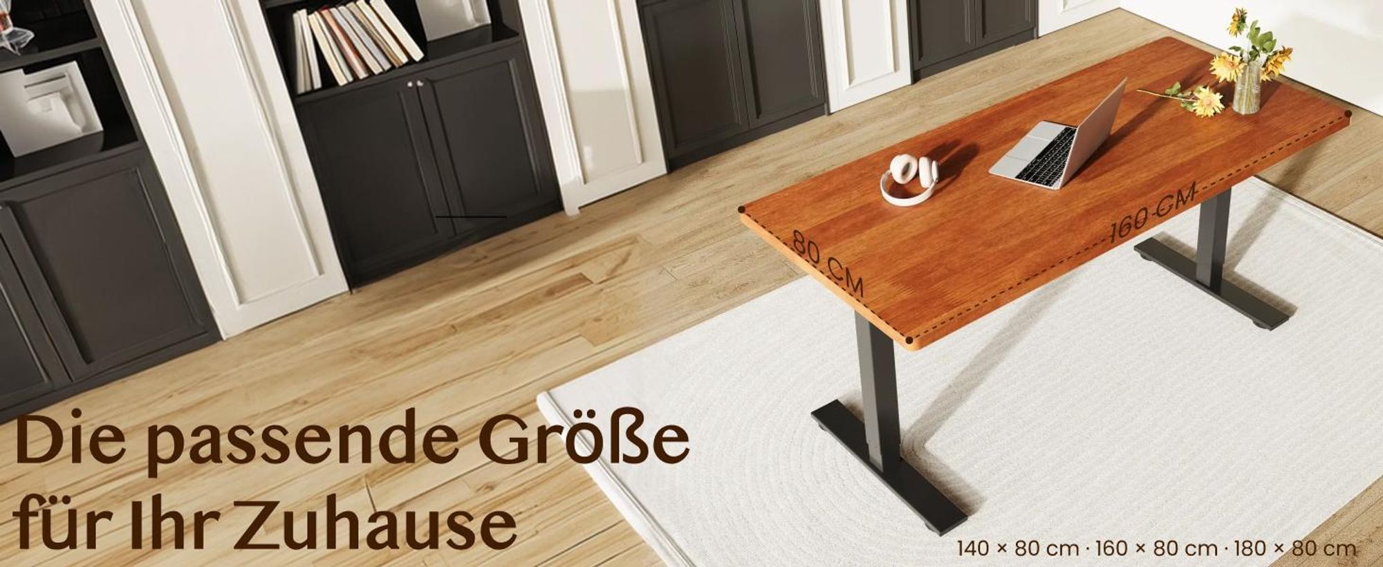 FLEXISPOT Massivholz-Tischplatte aus Gummibaumholz 160x80 cm, 25 mm stark, einteilige Tischplatte mit vorgebohrten Löchern