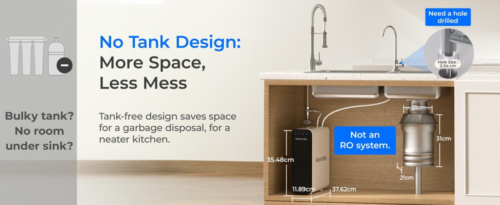 Waterdrop TSU 0,01 μm Ultra Filtrations Untertisch-Wasserfiltersystem, 3-stufige Untertisch-Wasserfiltration mit hoher Kapazität und Wasserhahn