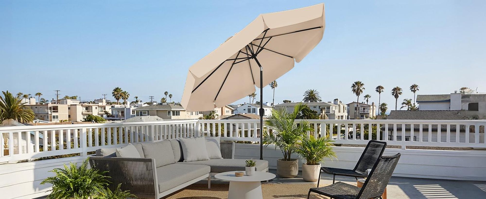 Puluomis Sonnenschirm 3m, Balkonschirm Strandschirm Marktschirm Gartenschirm Neigbar UPF 30+ mit Kurbel beige