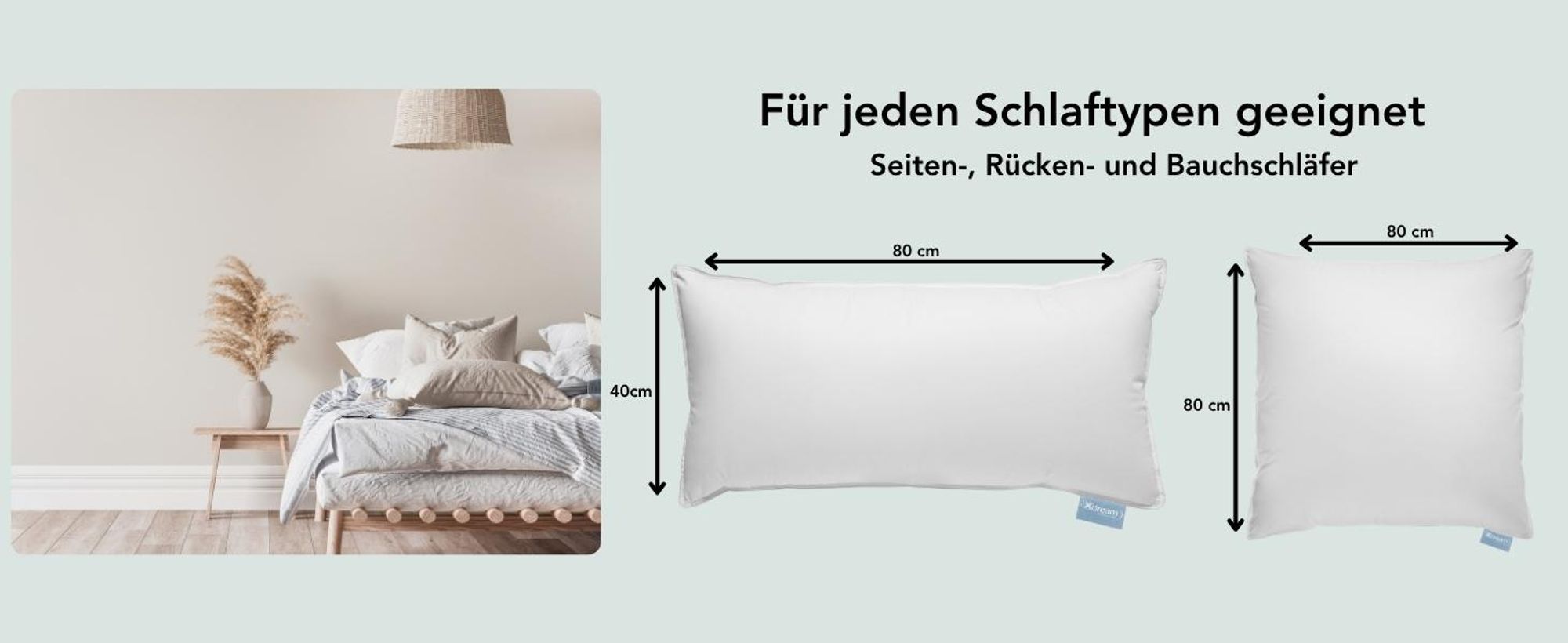 Premium Daunen Kopfkissen | 40 x 80 cm | XDREAM Daunenkissen