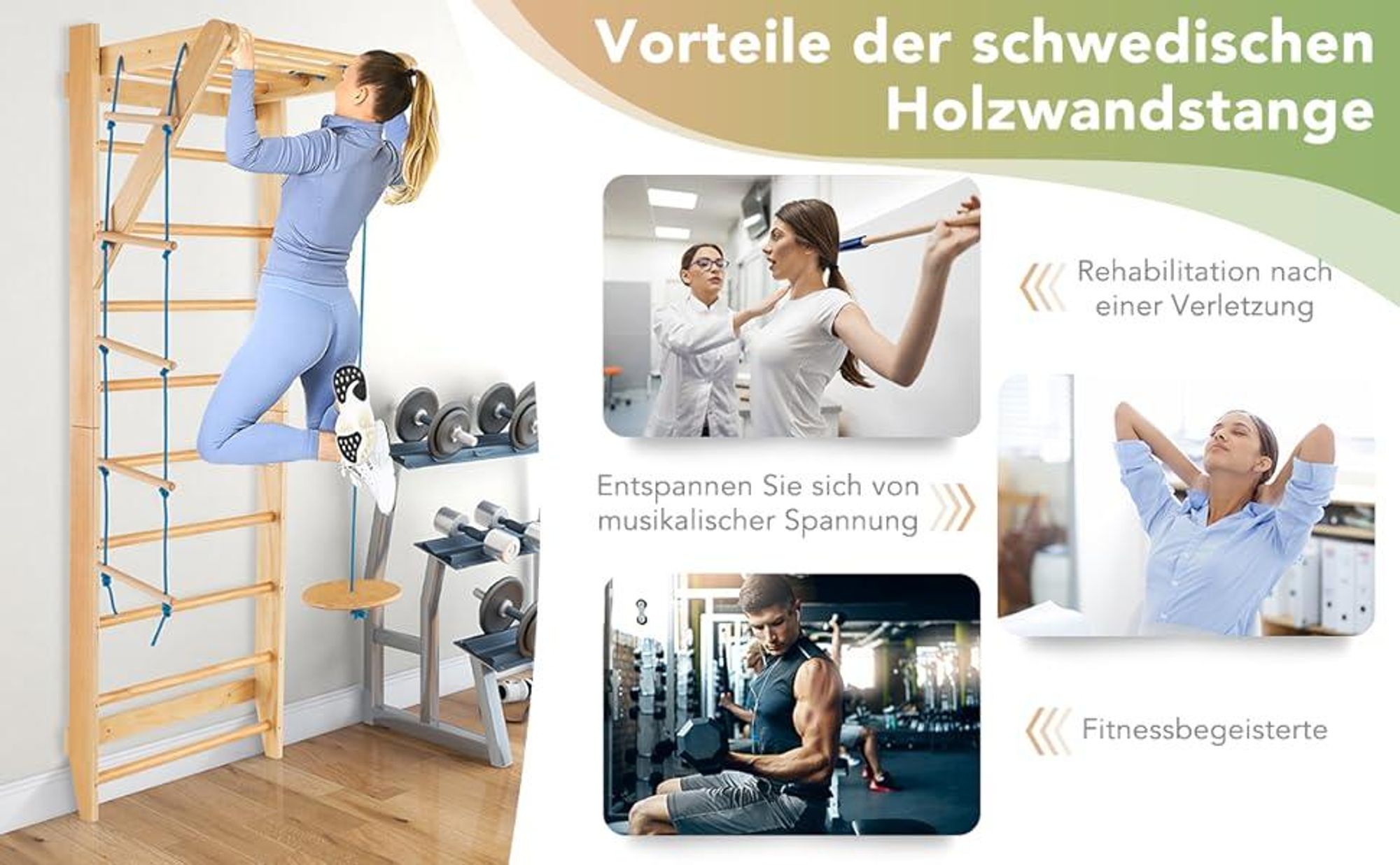 COSTWAY Sprossenwand, Kletterwand aus Holz, Klettergerüst Indoor, Turnwand Outdoor Turnwand, Gym Sportgerät, Tragfähigkeit von 100 kg