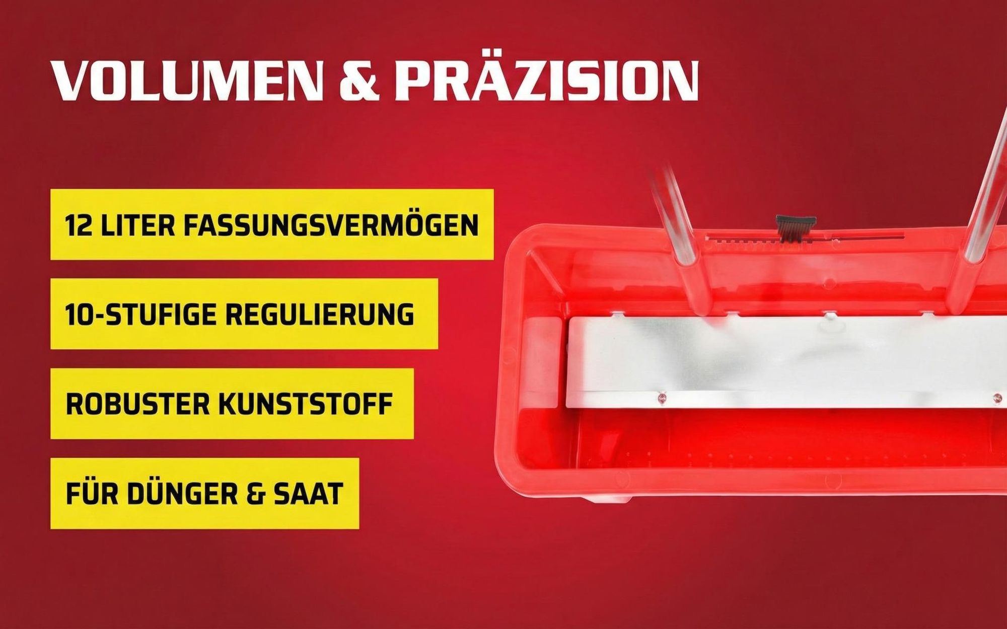 HECHT 212 Streuwagen | 12 Liter | 46 cm Arbeitsbreite | 10-Stufig | für Samen Dünger Kalk Streusalz