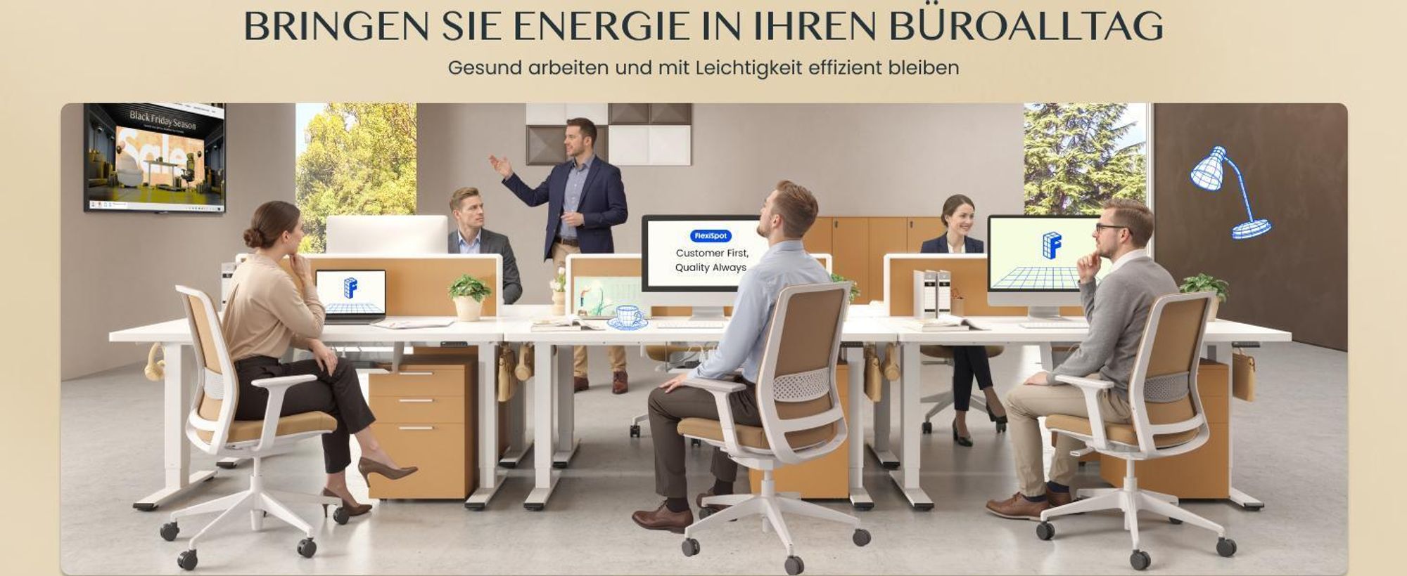 FLEXISPOT Höhenverstellbarer Schreibtisch 180x80cm, Bambus-Tischplatte, 2 starke Motoren, 120kg Tragkraft 4 Speicherplätze Premium-Zubehör-Set Schwarz