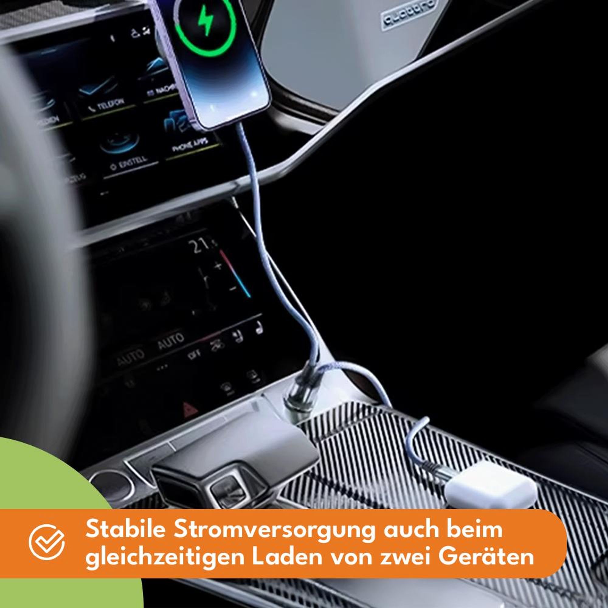 KRUMAD Auto Ladegerät USB-C PD 30W + USB-A QC 3.0, Dual Port Schnellladegerät 52,5W für Smartphone Tablet, 12V Zigarettenanzünder