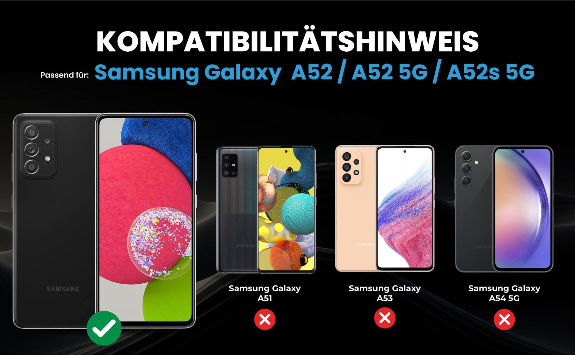 Kompatibilitätshinweise Hülle für Samsung Galaxy A52