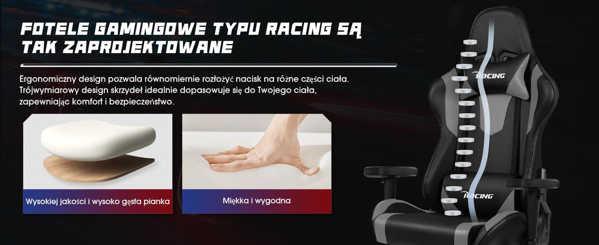Aiibot fotel gamingowy fotel biurowy ergonomiczny fotel biurowy fotel biurowy 150 kg fotel obrotowy z podparciem lędźwi, fotel gamingowy 90°-165° i funkcją bujania