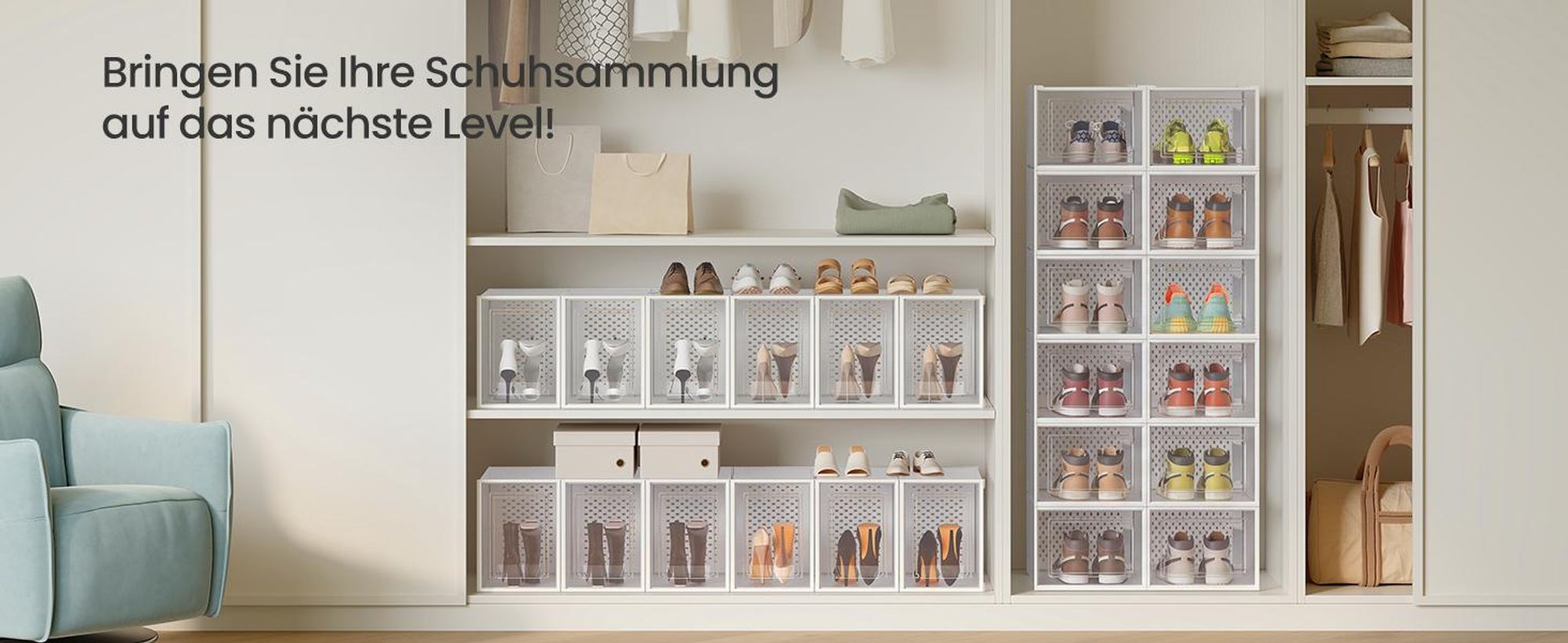 SONGMICS 18er Set Schuhboxen Aufbewahrungsboxen Größe 44 Schuh-Organizer weiß