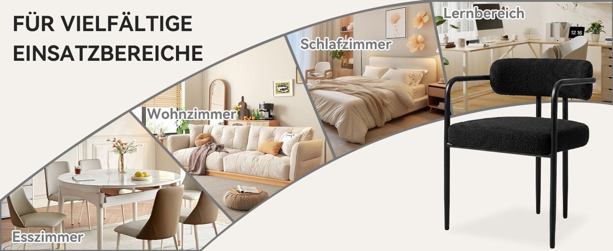 Puluomis Esszimmerstuhl mit Armlehnen 4er Set, Ergonomischer Küchenstühle mit gepolsterten Sitz, Teddyfleece Bezug, 120kg Tragfähigkeit schwarz