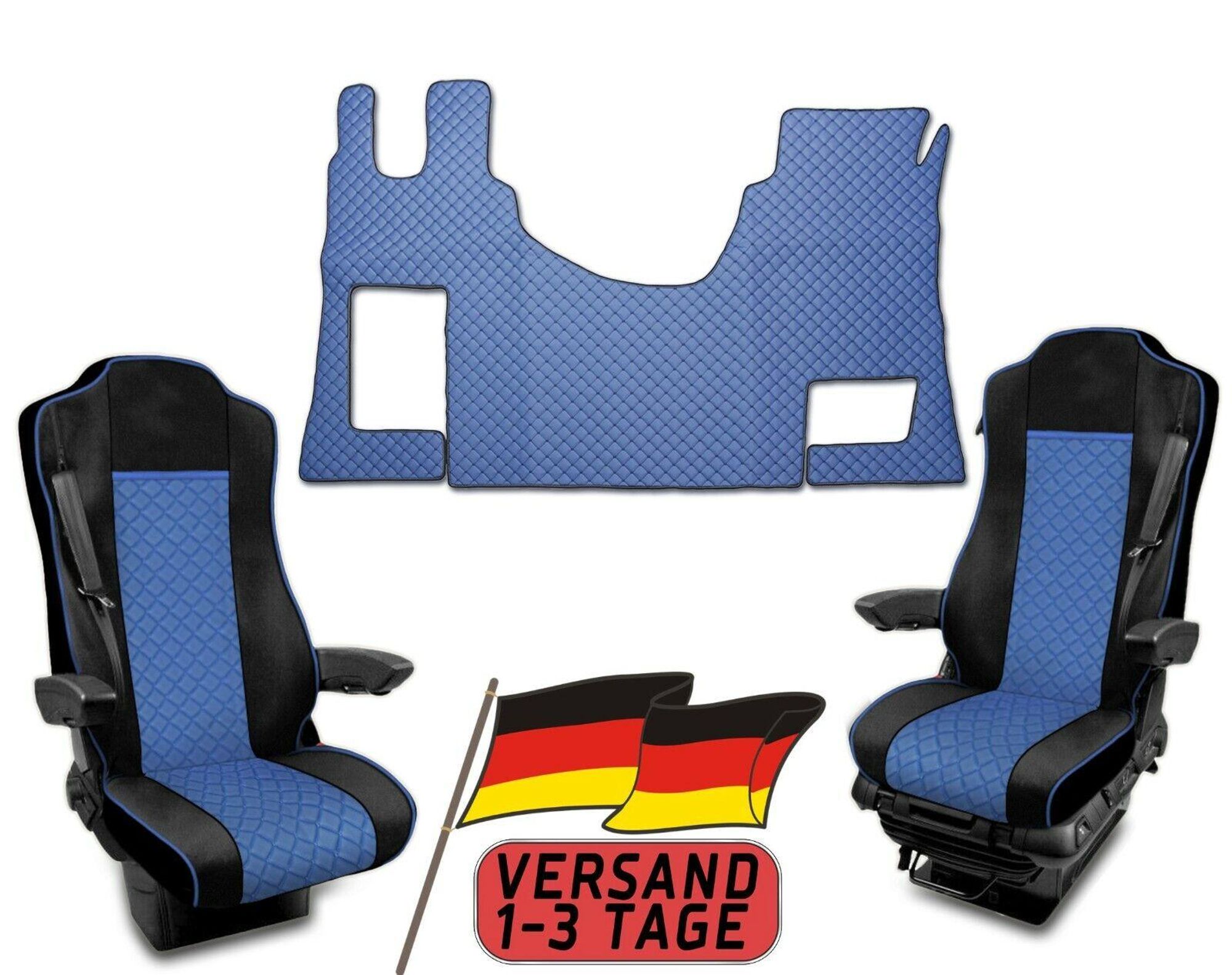 LKW Fußmatten + Sitzbezüge 1+1 Für Mercedes Actros MP4 Blau