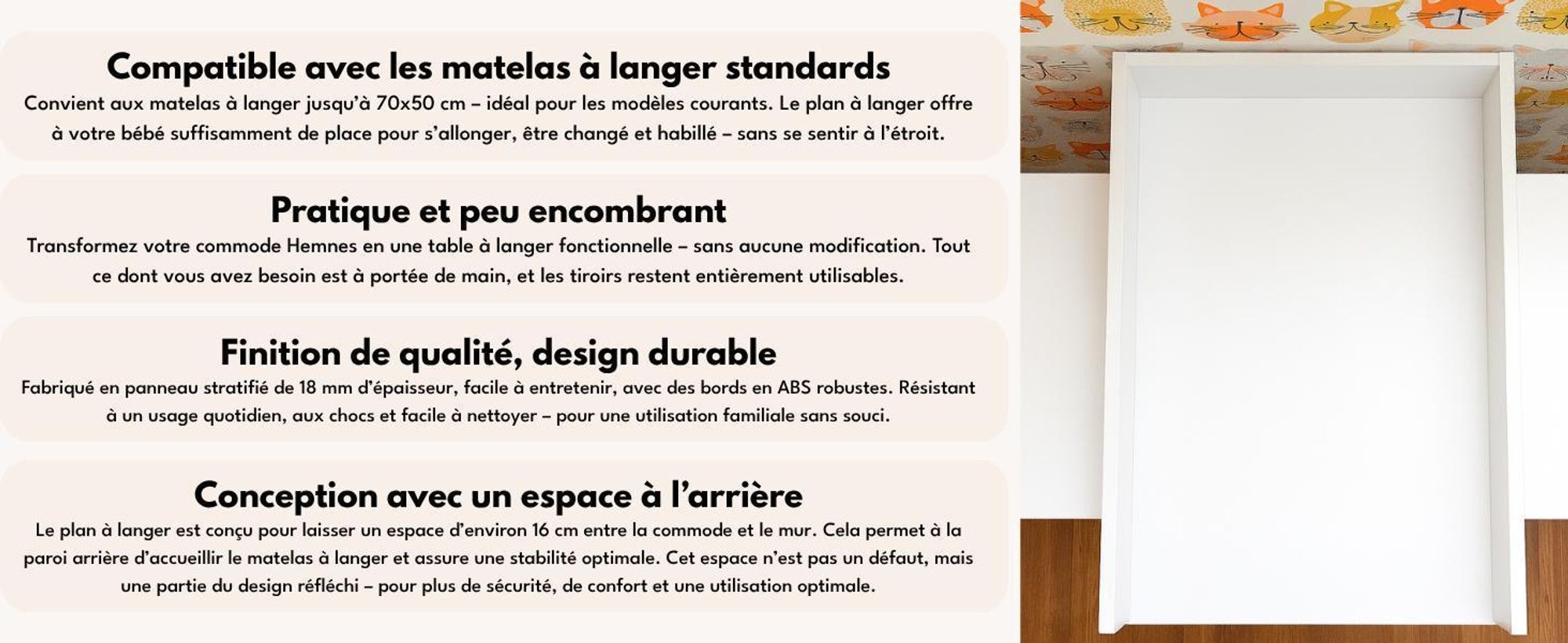 regalik Plan à Langer pour Koppang de IKEA, Extension pour Commode de 46 cm, Amovible, Plan à Langer avec Façades arrondis, Blanc