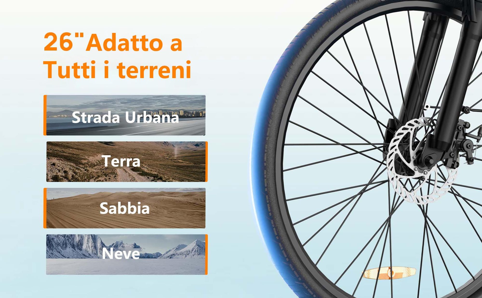Bicicletta Elettrica URLIFE E26 - Motore 250W Batteria 36V 13Ah Pneumatici da 26 Pollici Freni a Disco - Bianco
