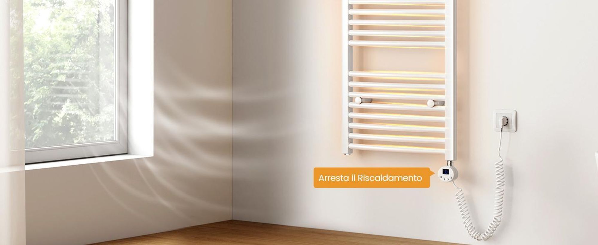 EMKE Radiatore da bagno elettrico curvato Scaldasalviette 600W Controllo Wi-Fi Termostato intelligente 120X60cm Bianco Scaldasalviette