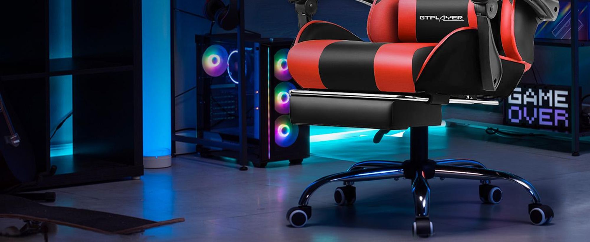 GTPLAYER Bürostuhl Gaming Stuhl Massage Gaming Sessel Ergonomischer Gamer Stuhl mit Fußstütze, Kopfstütze Massage-Lendenkissen, Gepolstert Gaming Chair, Drehsessel