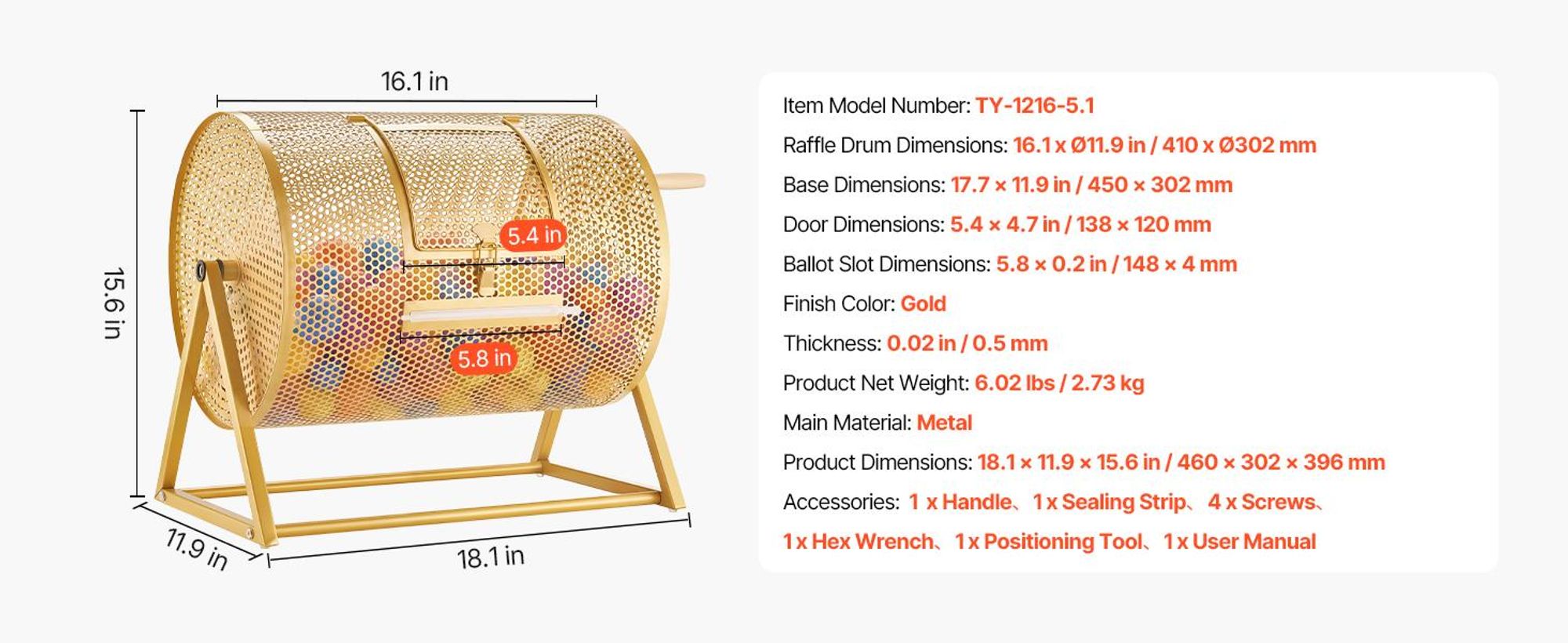 VEVOR Acryl Los-Drum, hält 2500 Tickets oder 100 Los-Bälle, professionelle Los-Ticket Drehkäfig mit 2 Schlüsseln, transparenter Lotterie-Drehziehung, Los-Ticket Box für Lotteriespiele Bingo