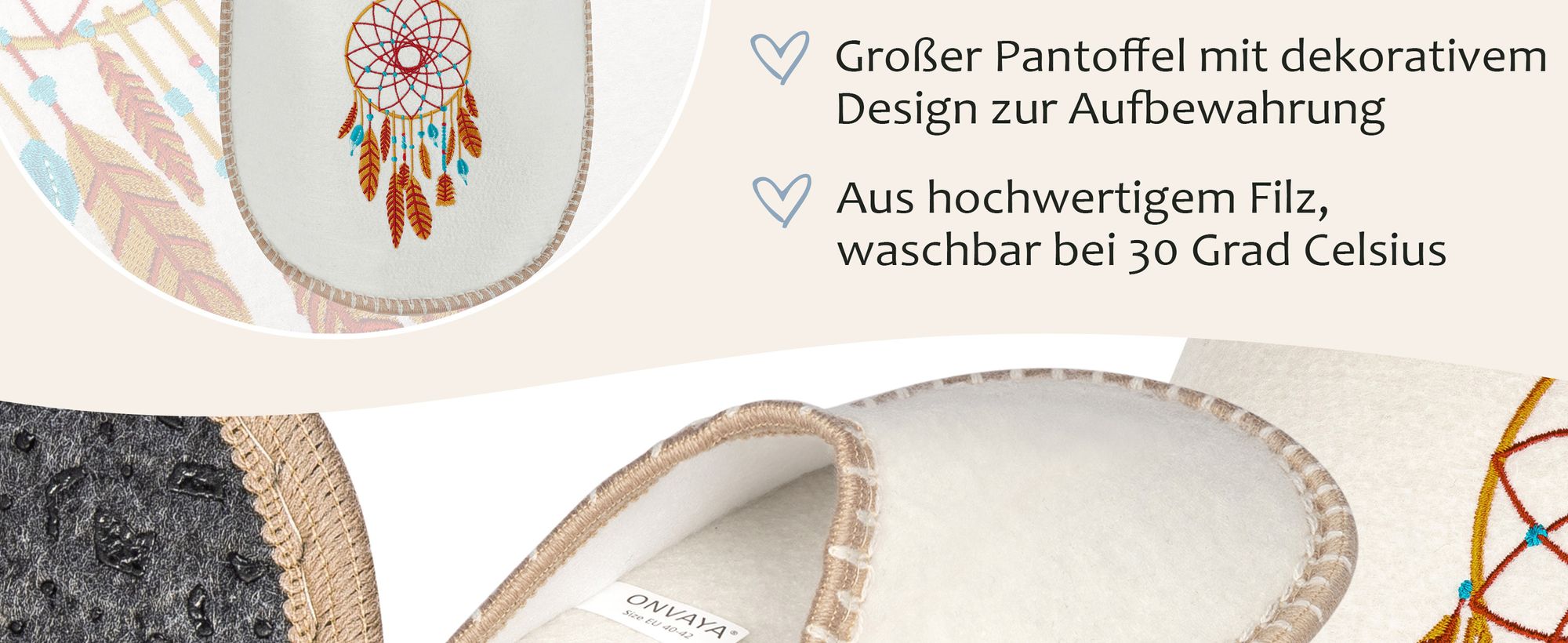 ONVAYA® ABS Gästepantoffel | Traumfänger | 6er Set | Antirutsch Sohle | Hausschuhe | Filzpantoffel | Gr. 36-45 Gästehausschuhe