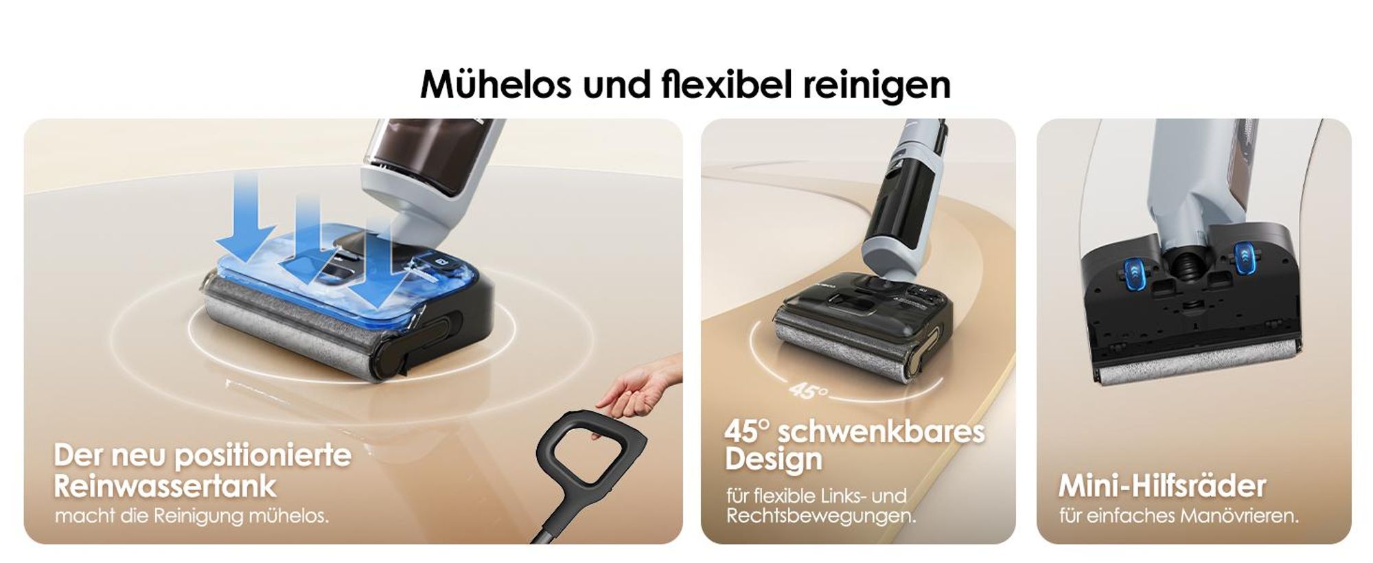 Tineco FLOOR ONE i5 Stretch Nass Trockensauger, 180° Lay-Flat Waschsauger, 20kPa Saugkraft, Beidseitige Kantenreinigung, 30 Min, Anti-Tangle