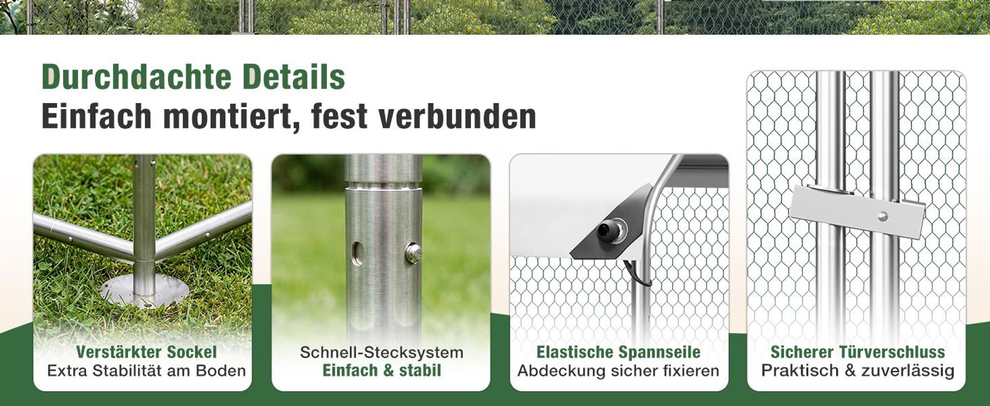 Sekey Hühnerstall Winterfest für 10 Hühner XXL Freilaufgehege Kleintierstall Voliere 2x3x2m Hühnerstall für 6 Hühner Kleintiere Schloss Freigehege