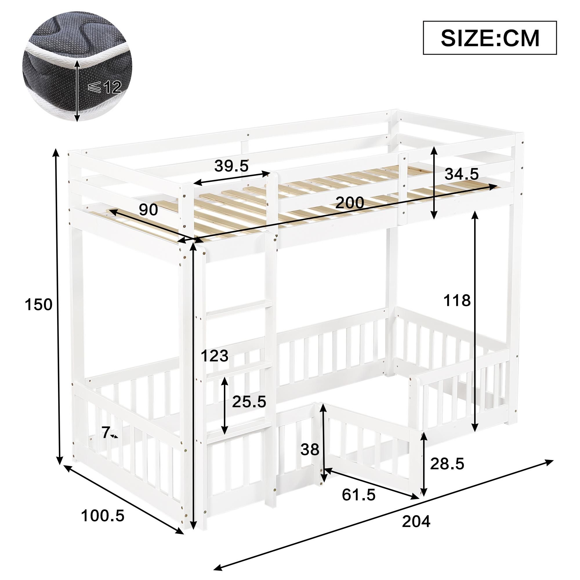Flieks Etagenbett Kinderbett 90*200cm mit Rausfallschutz, Leiter und Tür, Spielbett Hochbett mit oberem Lattenrost für Kinder