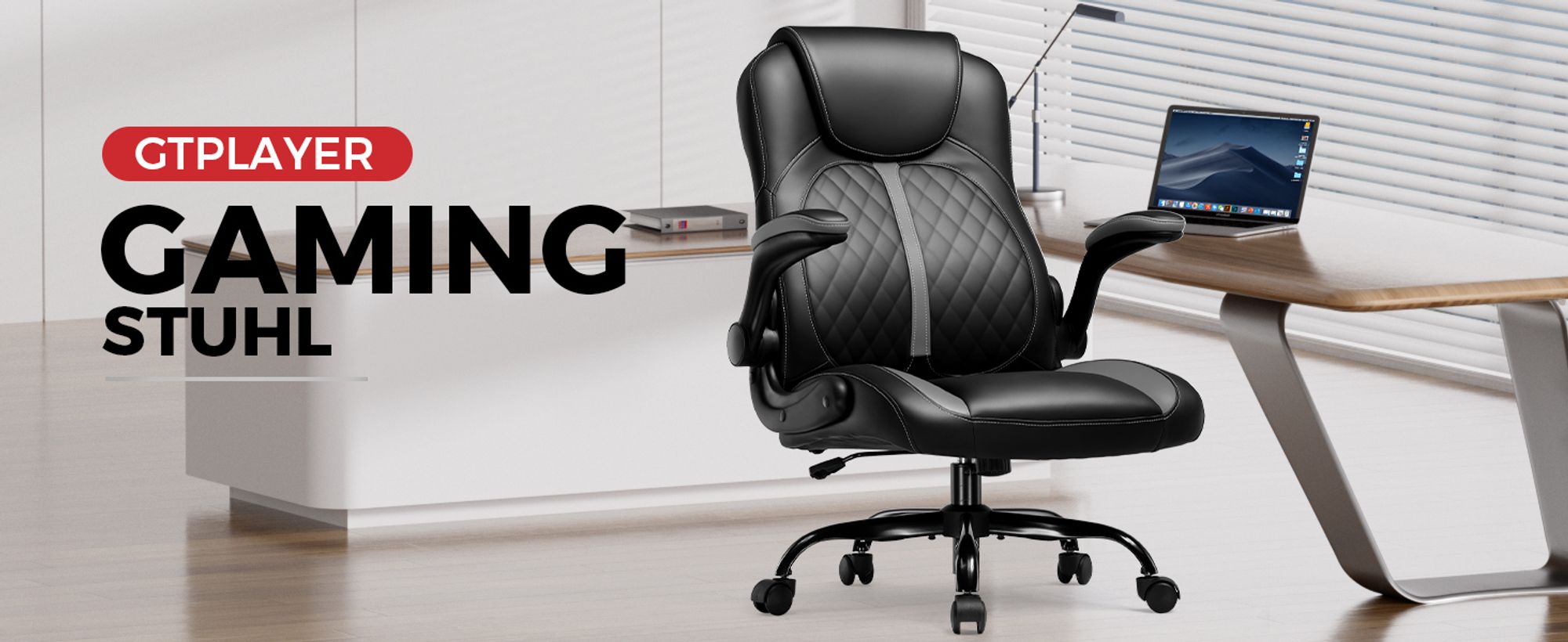 GTPLAYER Gaming Stuhl Mit Hochklappbarer Armlehne, Video Gaming Stuhl Mit Schaukelfunktion, Ergonomischer Computer Mit Hochdichtem Schwamm Und Höhenverstellbar (schwarz