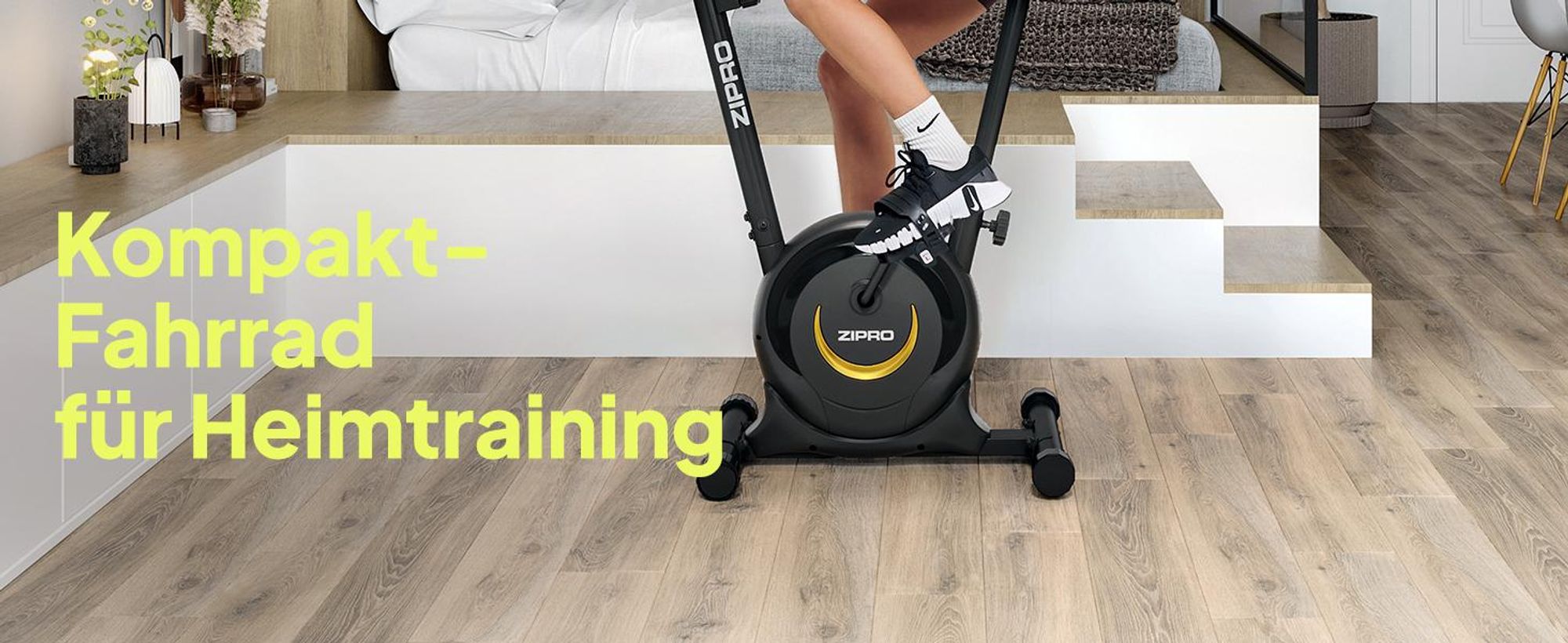 Zipro Heimtrainer Fahrrad One S Gold – Kompaktes Fitnessbike für Zuhause Leiser Hometrainer mit Pulsmessung, LCD Computer Tablethalter Design Edition