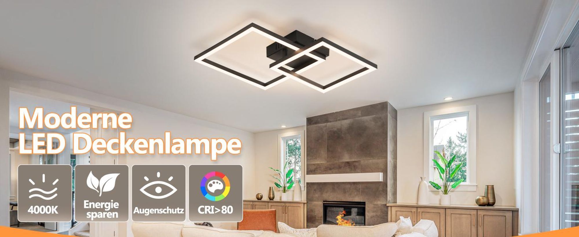 ZMH Plafonnier LED Lampe de plafond Cuisine 20W Noir Lampe de chambre 4000K Blanc neutre Lampe de cuisine Couloir Éclairé carré pour chambre à coucher Bureau