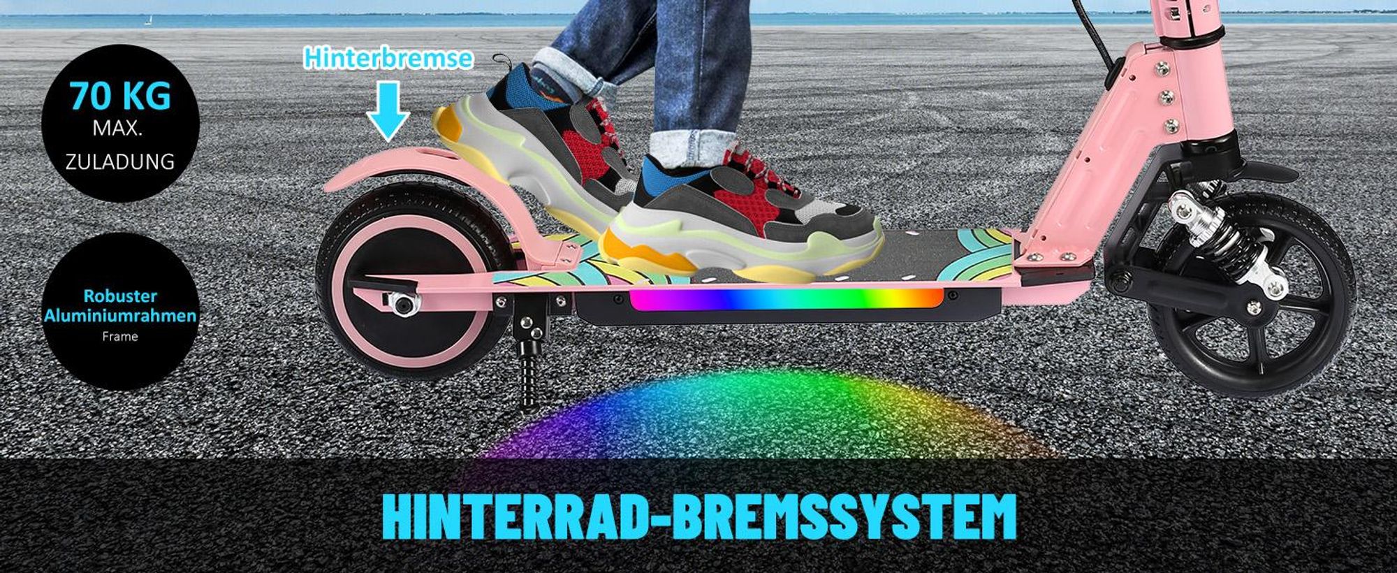 Elektroroller Kinder mit Schutzausrüstung, Elektroscooter Für 6–12 Jahre, 130W, 14 km/h, 5–8 km, LED-Display, Stoßdämpfer, Klappbar E-Scooter Gelb