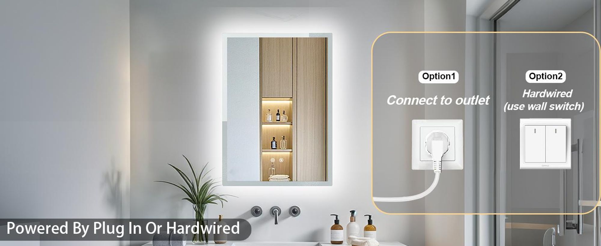 WISFOR Badspiegel mit Beleuchtung beschlagfrei 50 x 70 cm, LED Badspiegel Lichtspiegel Wandspiegel mit Touch-schalter Dimmbar