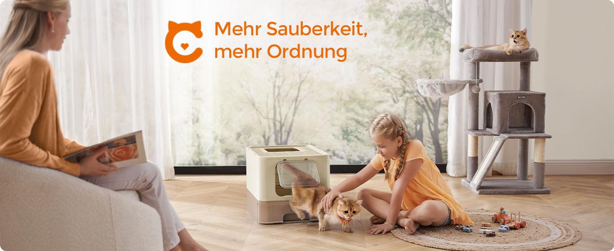 Feandrea Katzenklo, Katzentoilette, mit Deckel, ausziehbares Tablett