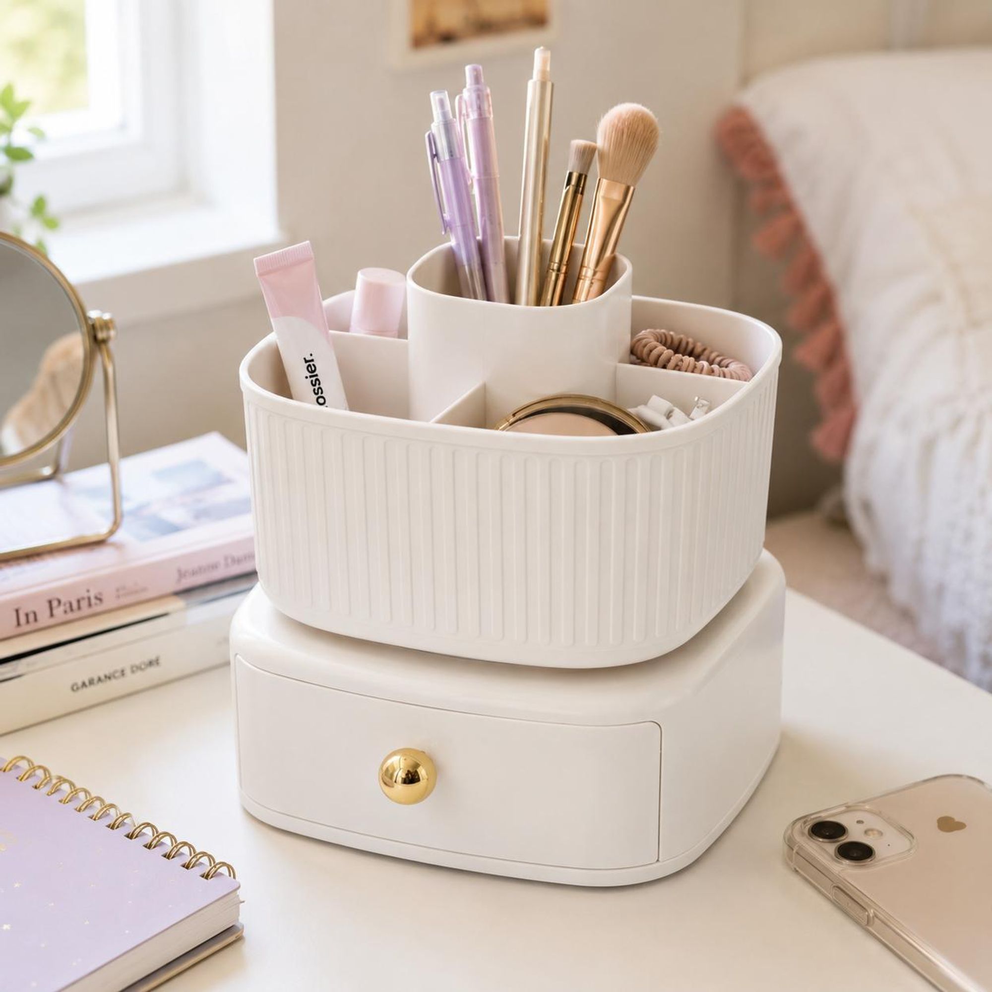 WELLHAUS Kosmetik Organizer drehbar 2 Etagen 360 Grad mit Schublade