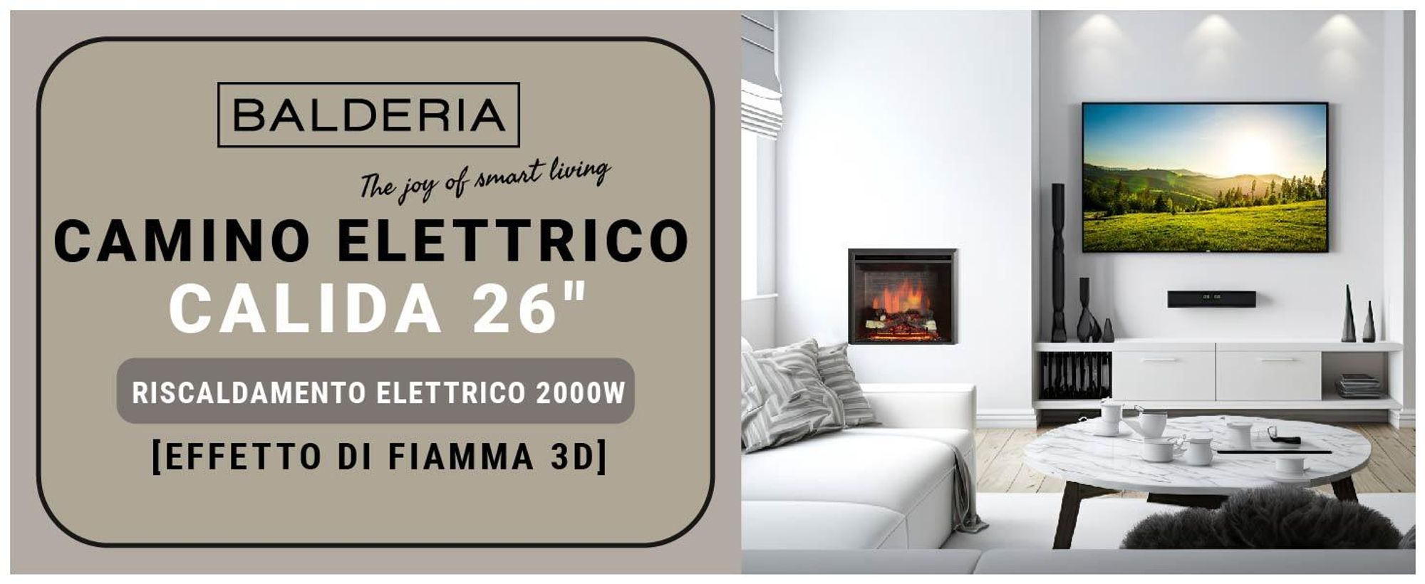 Camino elettrico BALDERIA Calida 26 - Camino da incasso - Nero