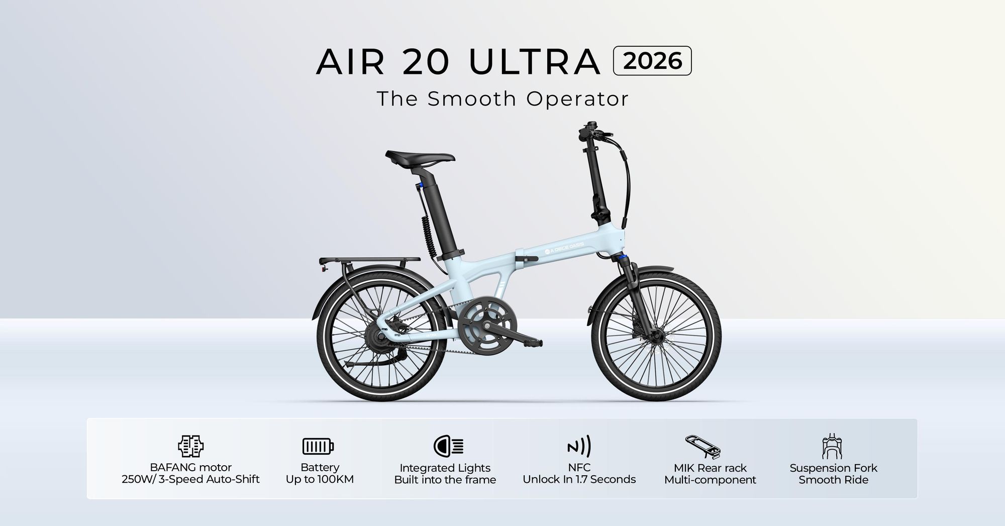 ADO EBike Air20 Ultra(2026) Faltbares E-Fahrrad klapprad,bafang motor, 3Gang Riemenantrieb,250W,ADO APP+NFC,STVZO