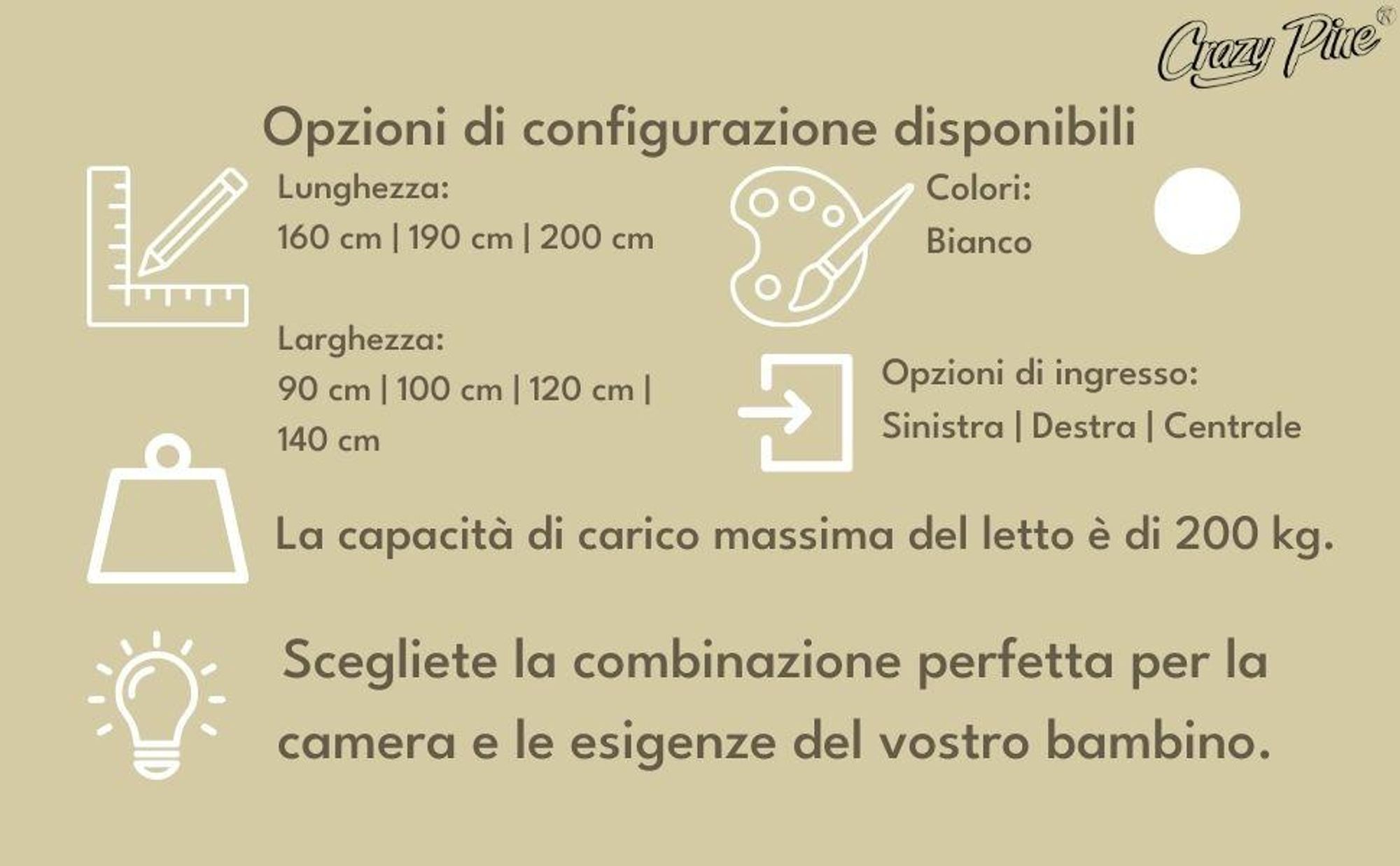 Crazy Pine Letto per Bambini 80x160 cm – Letto Montessori Bianco da Pavimento in MDF con Bordi Arrotondati – Ingresso a Destra – Crazy Ethan