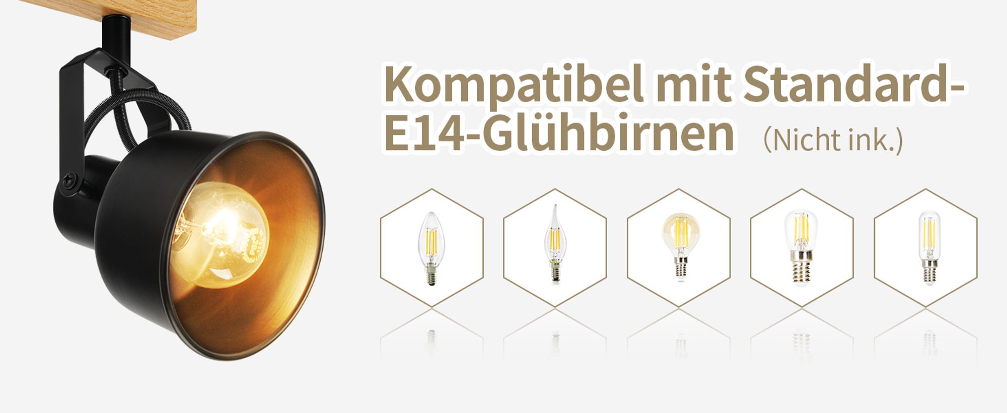 ZMH Deckenstrahler 4 Flammig Schwarz Deckenlampe Vintage Schwenkbar 350° MAX.25W E14 Fassung Industrial Holzmaserung Spotbalken für Wohnzimmer Schlafzimmer Büro (ohne Leuchtmittel)
