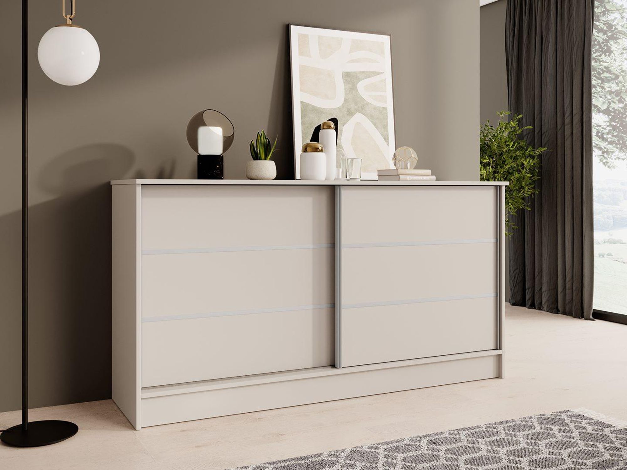 BEAUTYSOFA Kommode MIRELA 160 cm Kaschmir, Sideboard mit 2 Schiebetüren, Highboard  mit dekorativen Zierleisten, Moderne Anrichte, Viel Stauraum