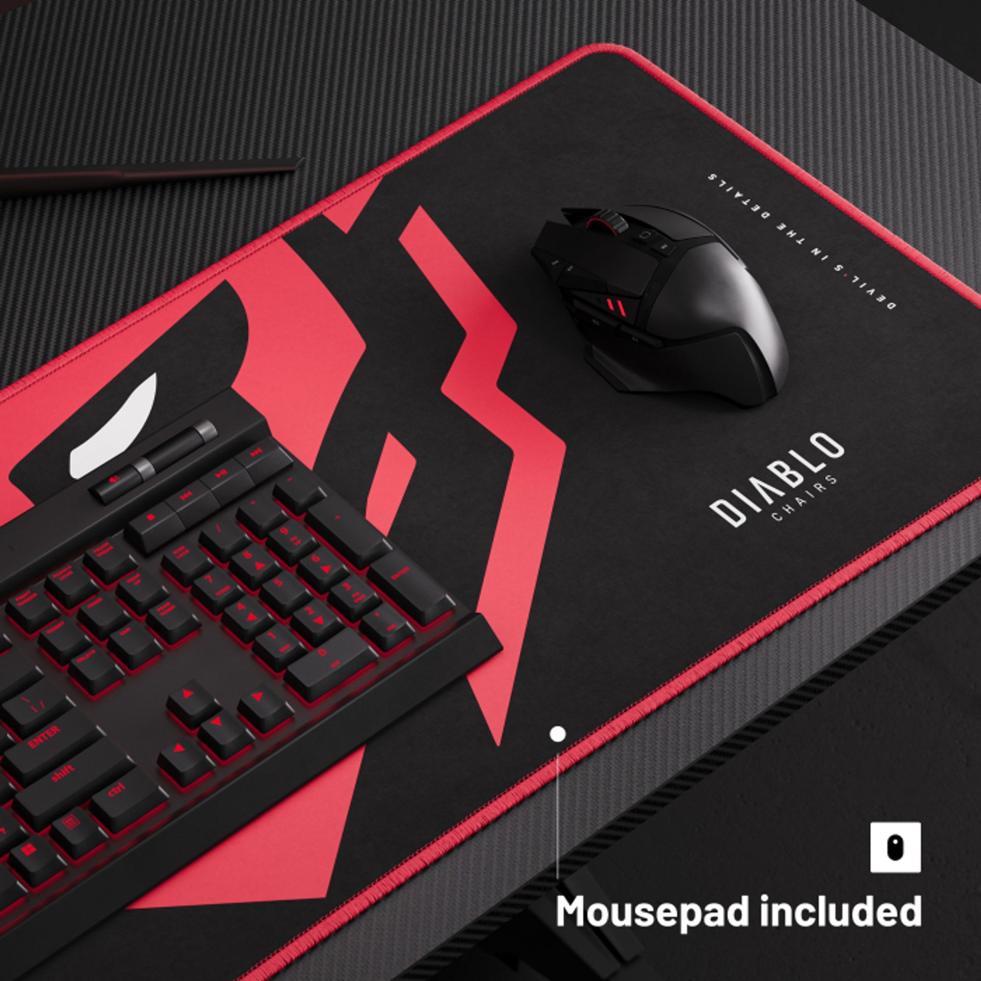 DIABLO CHAIRS X-Mate, Gerade, Rechteckige Form, Karbonfaser, Karbonfaser, Gaming, Schwarz