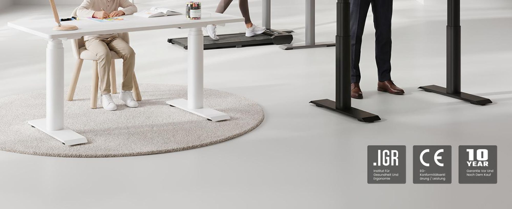 FLEXISPOT CylineX Pro Höhenverstellbarer Schreibtisch Elektrisch, Ovaler Beindesign, 200KG Tragkraft, Dualmotor, Klavier-Tasten-Bedienfeld, Weiß