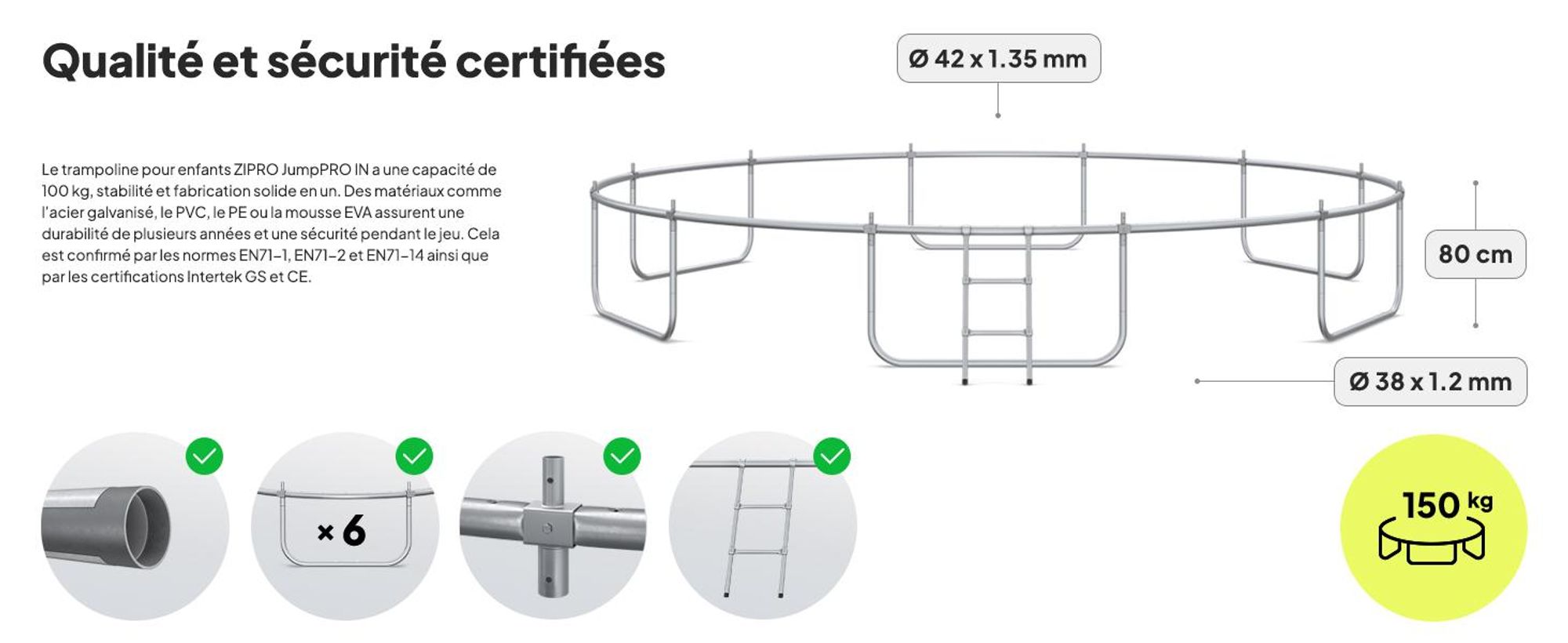 Trampoline ZIPRO Jump Pro IN | 16FT Ø 496 cm | Trampoline de jardin Trampoline pour enfants Kit complet avec filet intérieur, échelle et housse de protection, extérieur, vert