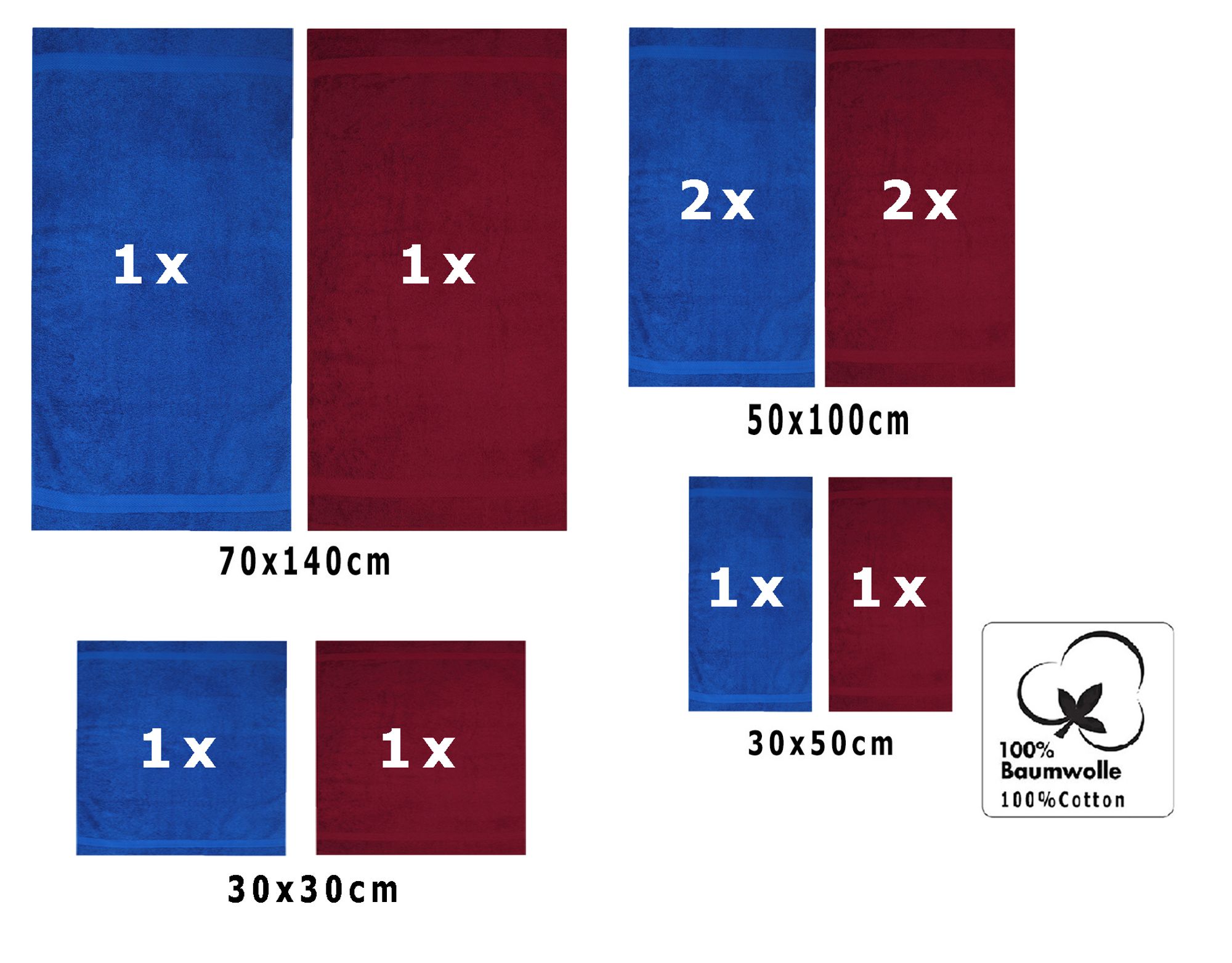 2 Duschtücher, 4 Handtücher, 2 Gästetücher, 2 Seiftücher
