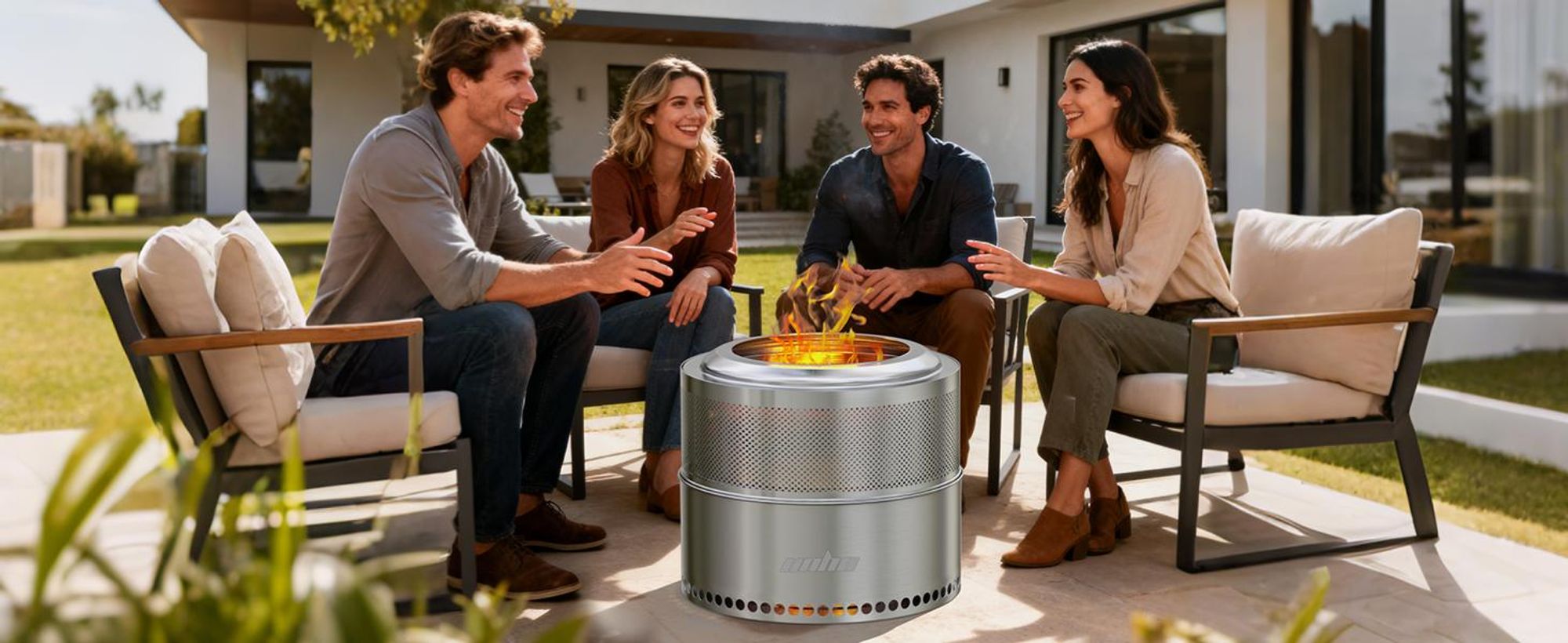 WISFOR Feuerstelle Bonfire, Edelstahl Feuerschale mit Ständer, Outdoor Kamin, für Terrasse, Garten, Feuertonne, Holzofen, Feuerkorb, 50x41.5cm