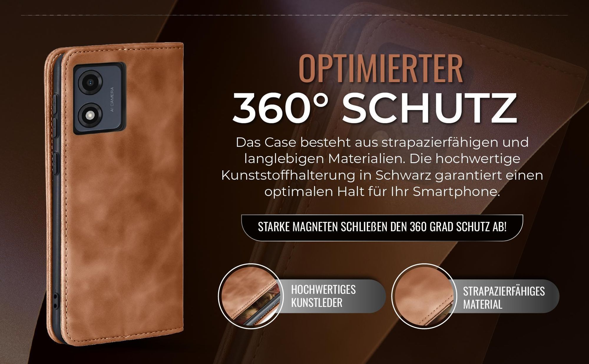 Hellbraune Handyhülle für Motorola Moto E13 mit 360 Grad Schutz