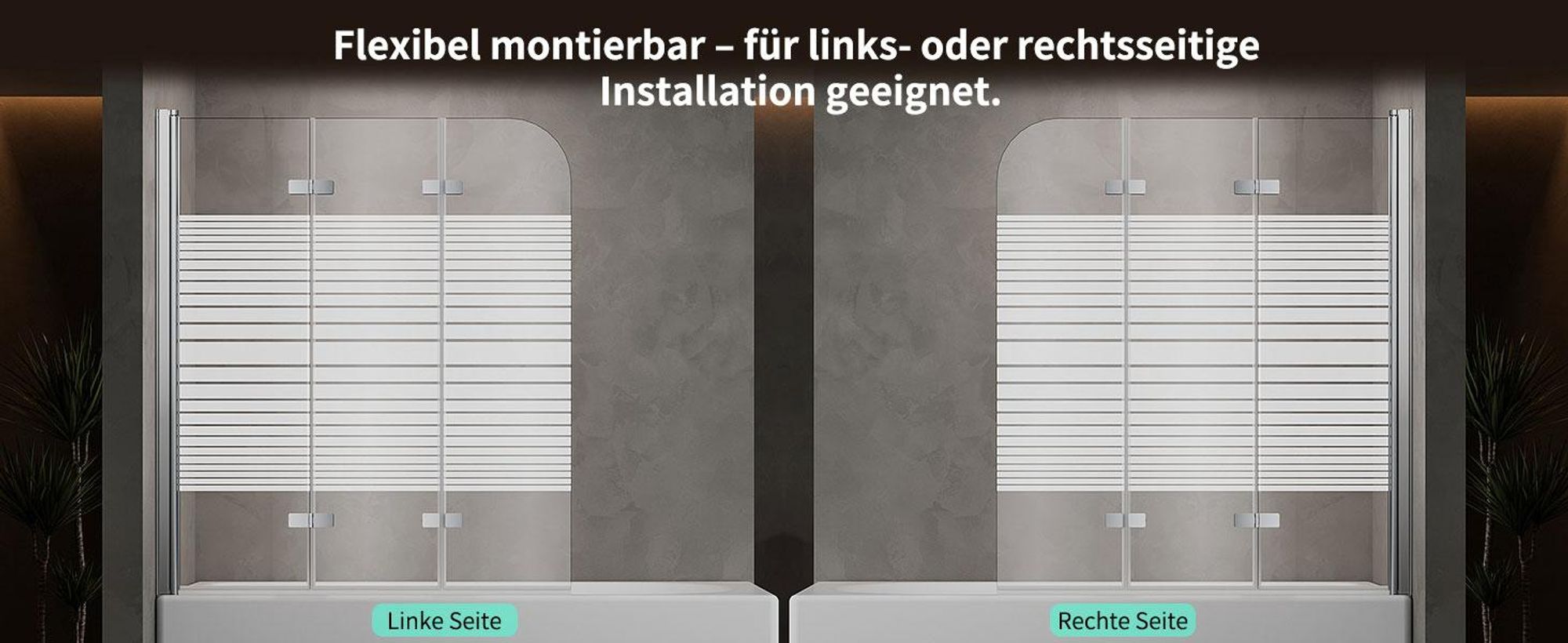 Duschabtrennung Faltbar Duschwand für Badewanne 120x140cm 3-Teilig Badewannenfaltwand Silber Badewannenaufsatz aus ESG GLAS Duschtrennwand, Streifen