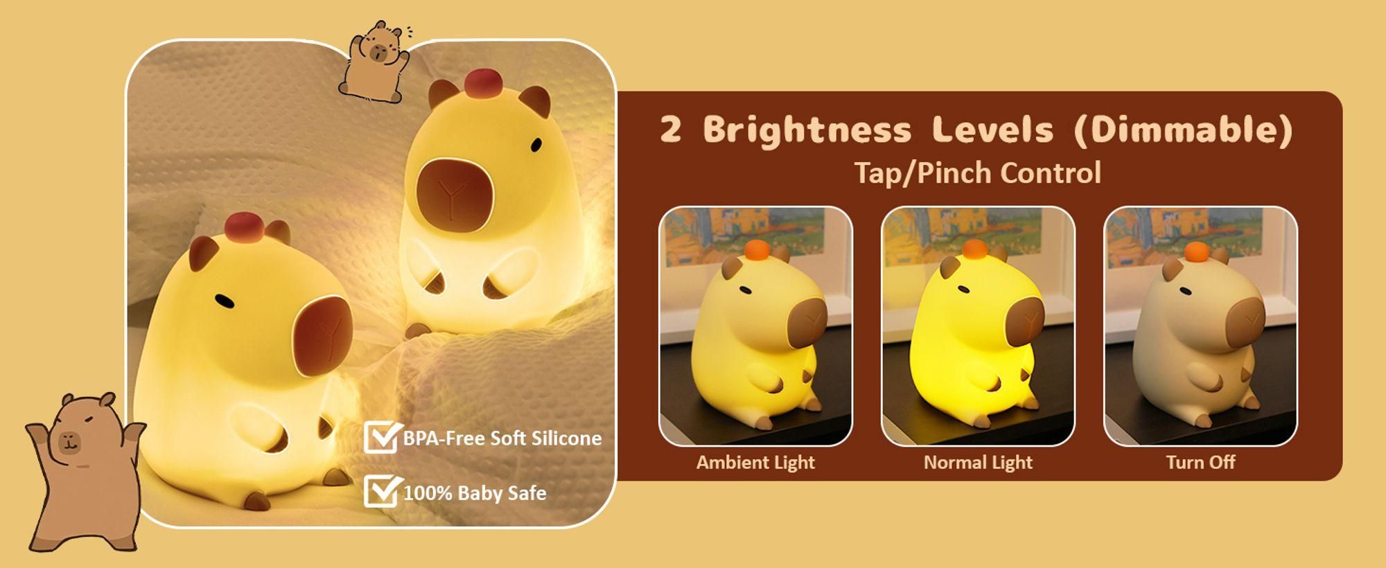 LED Nachtlicht Kinder, Kawaii Capybara Lampe, 2 Dimmstufen, Touch Timing, USB Wiederaufladbare Nachtlicht aus Silikon, Nachttischlampe, Stilllicht
