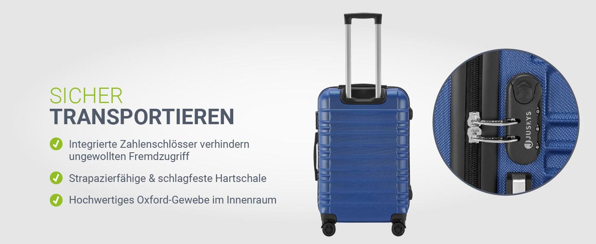 Juskys Hartschale Kofferset Reisekoffer 3 teilig - Zahlenschloss, geräuscharme 360° Rollen groß, Teleskopgriff, leicht - Koffer in Blau