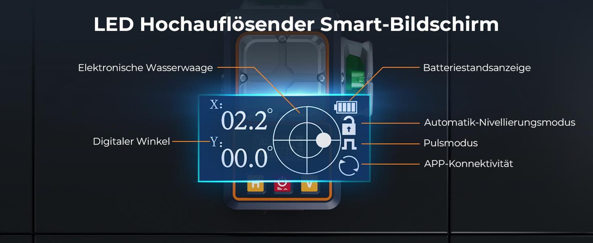 CIGMAN CMS02 Křížový Laser 4×360° Zelený s App, LCD a 2 Akumulátory