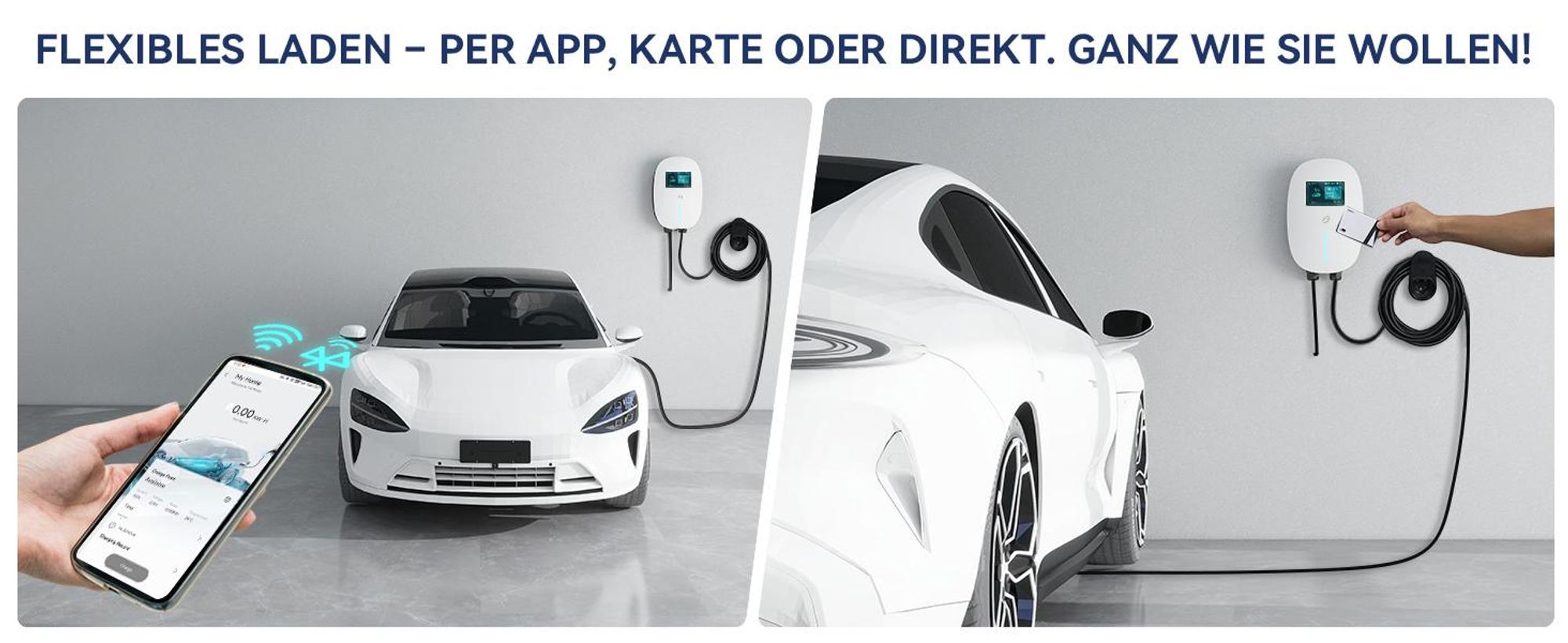 Puluomis Wallbox Ladestation 11kW Ladekabel 7m Typ 2 mit Halter,EV Ladegerät 3-phasig 6-16A einstellbar, IP65 Wasserdicht mit Wlan & Bluetooth weiß
