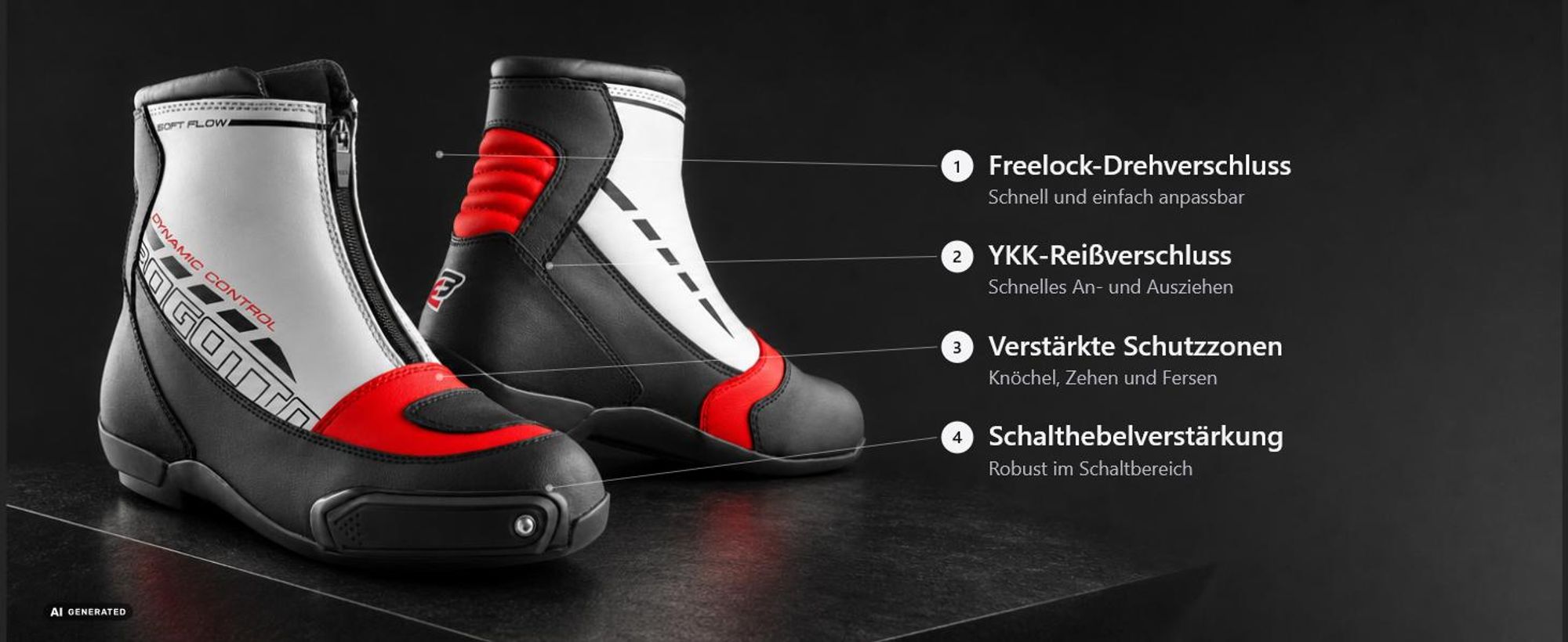 Bogotto Lap Motorradschuhe, schwarz/rot, 46