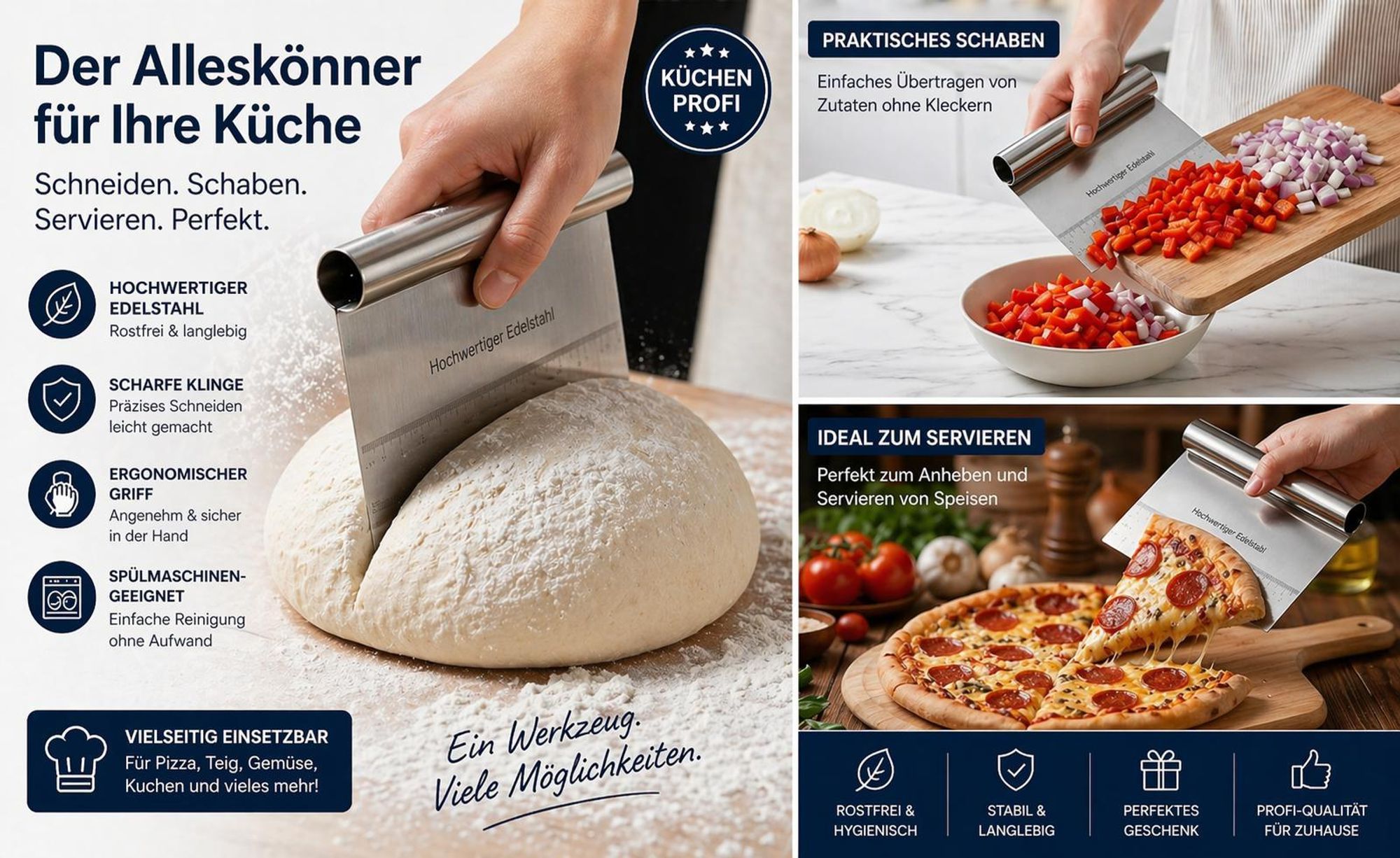 Edelstahl Teigschaber Teigkarte Teigschneider Teigspachtel Teigmesser Küchenhelfer Backzubehör 1 Stück Teigteiler Teigportionierer Teig Cutter