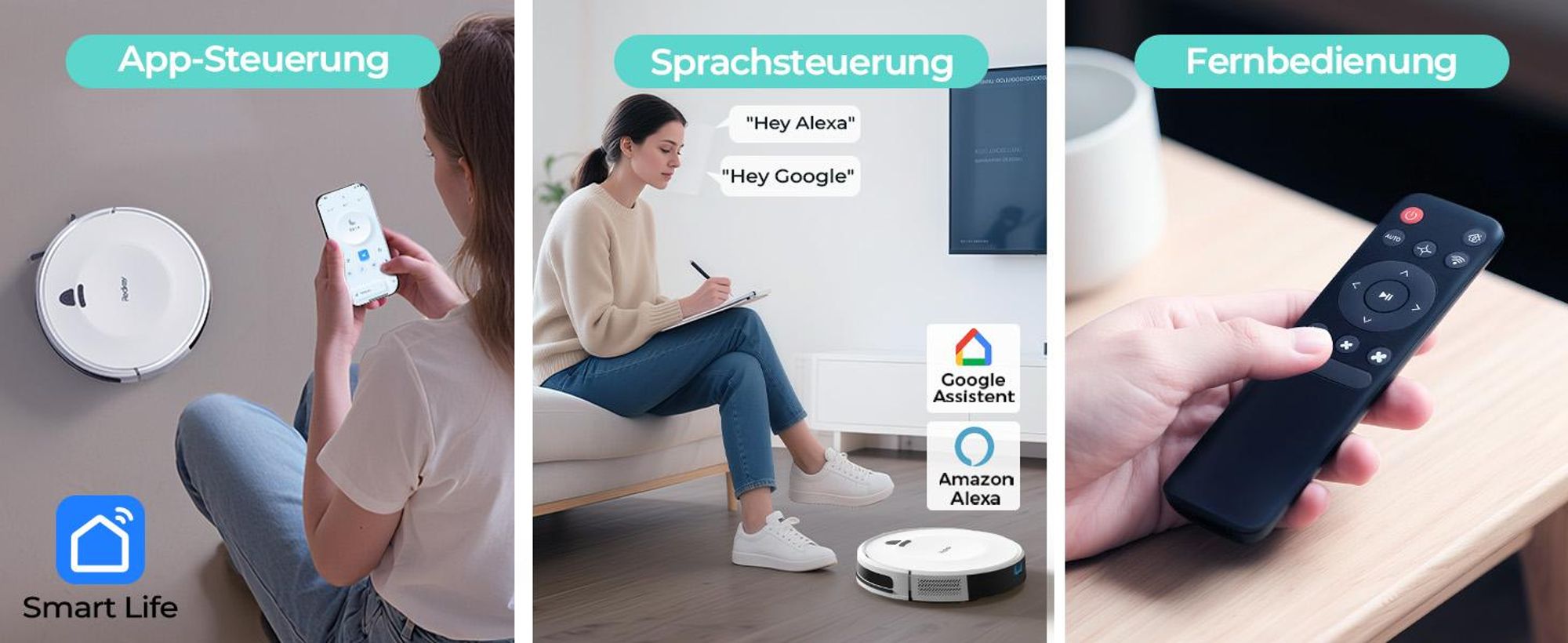 Staubsauger Roboter 10000Pa-Redkey E6 - Ultradünn & Leise, 150 Min Laufzeit, Ideal für Teppiche, Tierhaare und Hartböden, mit WiFi/Alexa/App-Steuerung